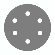 Eine Scheibe in der sich sechs weiße Punkte befinden. Die Scheibe ist in einem Grauton. Der Hintergrund ist weiß